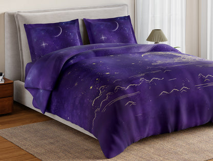Essentials 100% Cotton Double Bedsheet, 132 TC, Abstract, Dark Violet
