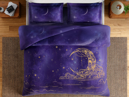 Essentials 100% Cotton Double Bedsheet, 132 TC, Abstract, Dark Violet