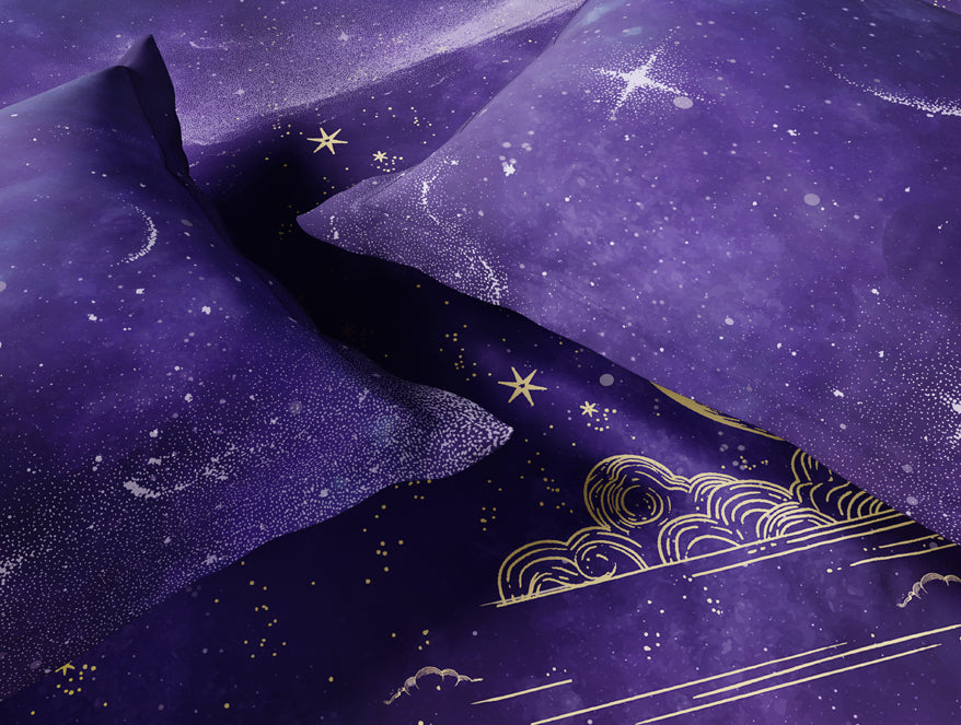 Essentials 100% Cotton Double Bedsheet, 132 TC, Abstract, Dark Violet