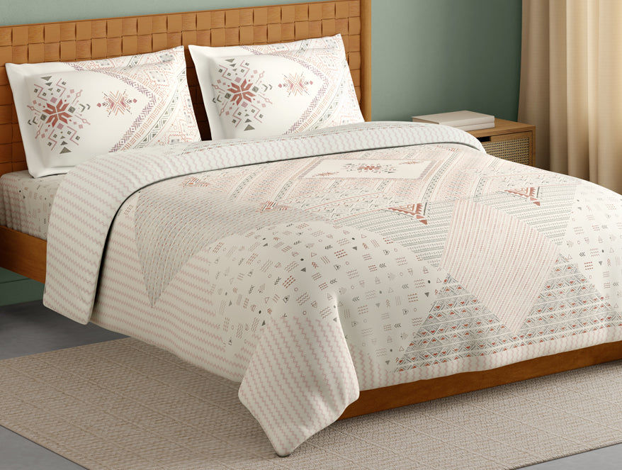 Innovations Hygro Cotton Large Bedsheet, 210 TC, Geometric, Cream