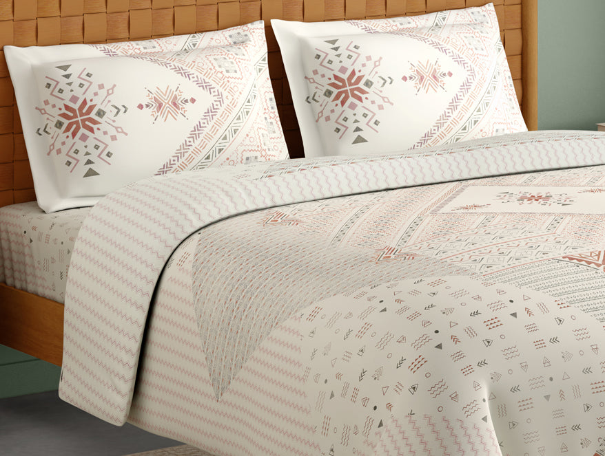 Innovations Hygro Cotton Large Bedsheet, 210 TC, Geometric, Cream