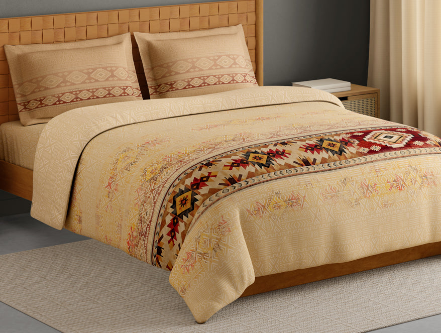 Innovations Hygro Cotton Large Bedsheet, 210 TC, Geometric, Light Brown