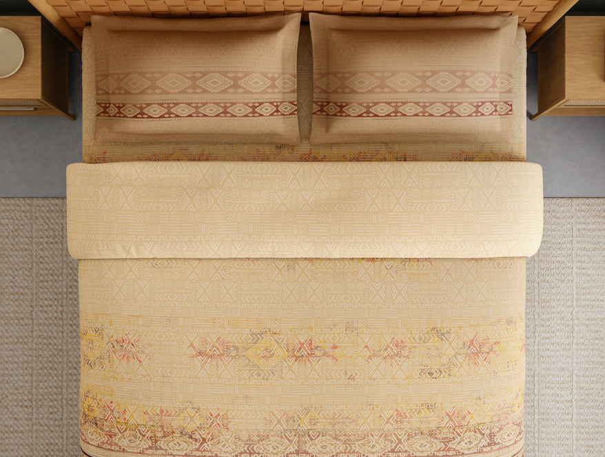 Innovations Hygro Cotton Large Bedsheet, 210 TC, Geometric, Light Brown
