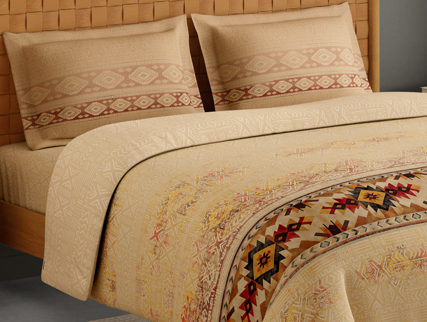 Innovations Hygro Cotton Large Bedsheet, 210 TC, Geometric, Light Brown