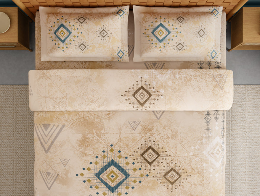 Innovations Hygro Cotton Large Bedsheet, 210 TC, Geometric, Beige