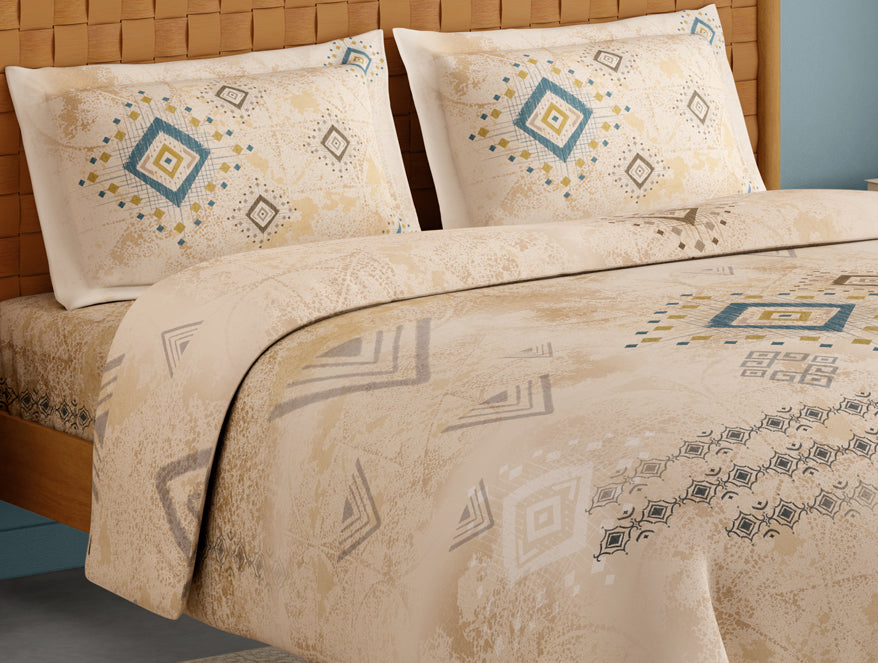 Innovations Hygro Cotton Large Bedsheet, 210 TC, Geometric, Beige