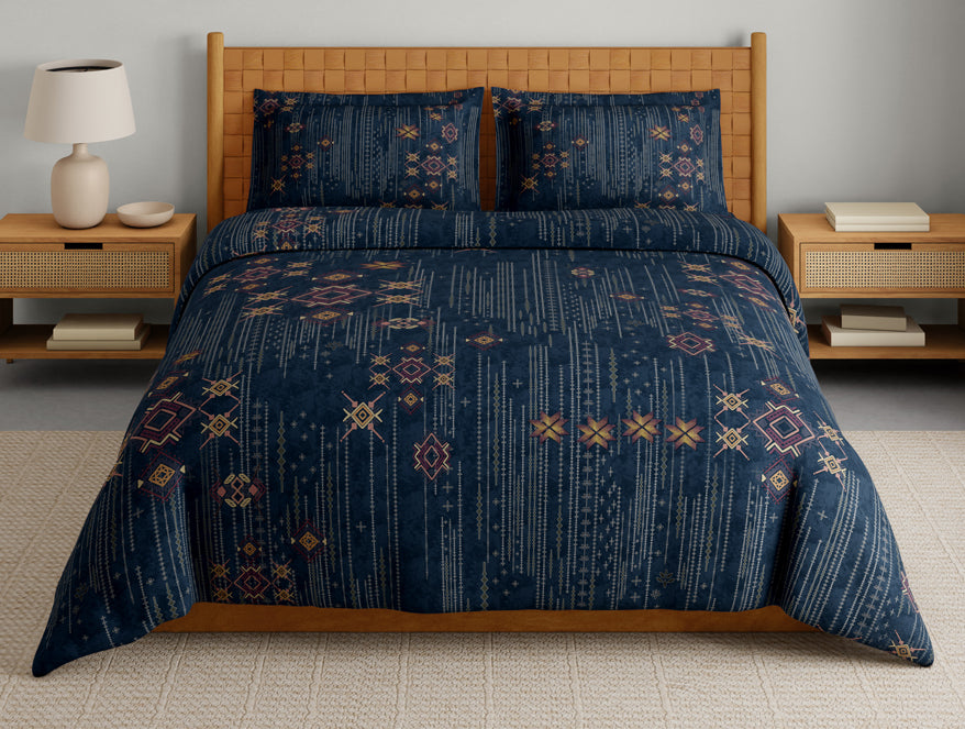 Innovations Hygro Cotton Large Bedsheet, 210 TC, Geometric, Dark Blue