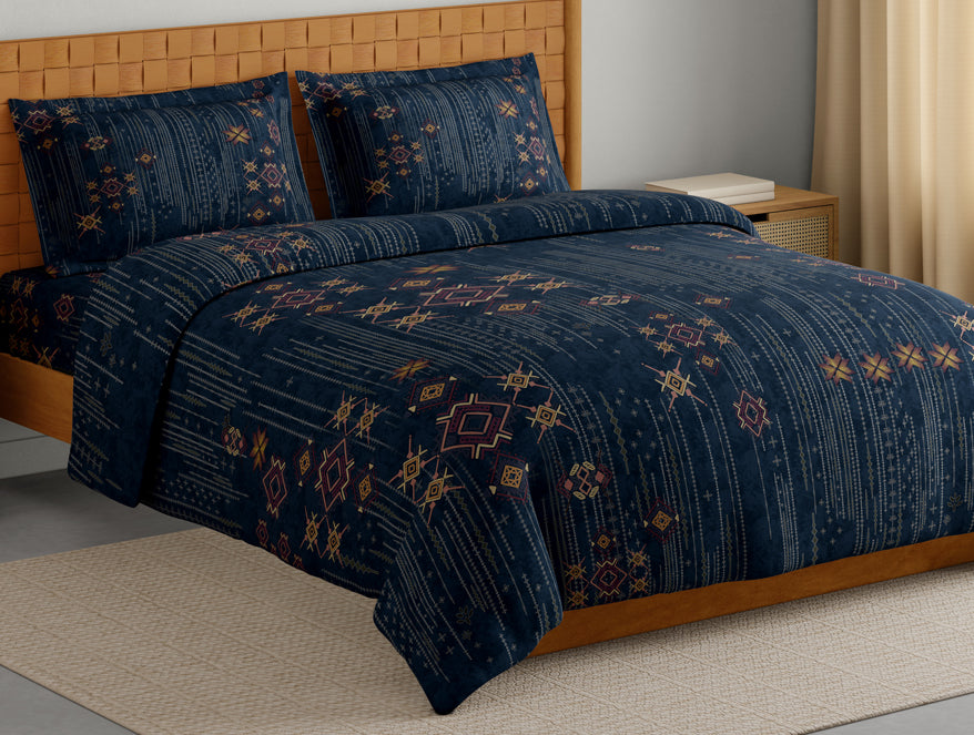 Innovations Hygro Cotton Large Bedsheet, 210 TC, Geometric, Dark Blue