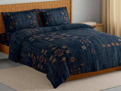 Innovations Hygro Cotton Large Bedsheet, 210 TC, Geometric, Dark Blue