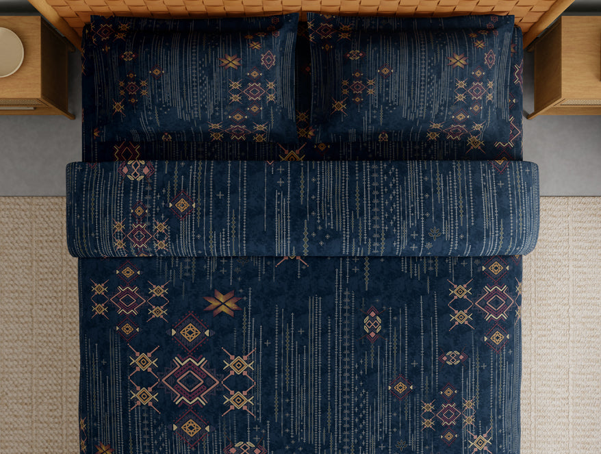Innovations Hygro Cotton Large Bedsheet, 210 TC, Geometric, Dark Blue