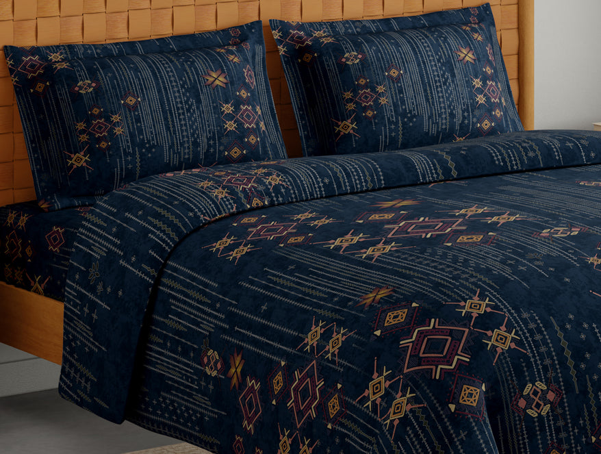Innovations Hygro Cotton Large Bedsheet, 210 TC, Geometric, Dark Blue
