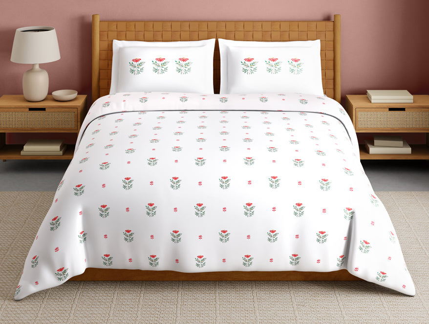 Innovations Hygro Cotton Large Bedsheet, 210 TC, Floral, White