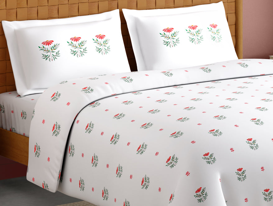 Innovations Hygro Cotton Large Bedsheet, 210 TC, Floral, White