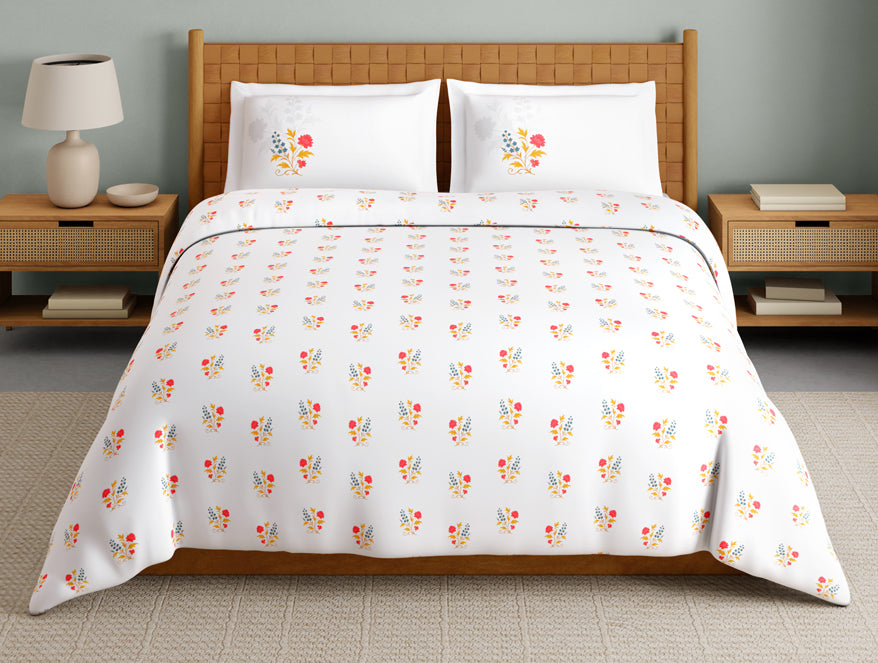 Innovations Hygro Cotton Large Bedsheet, 210 TC, Floral, White