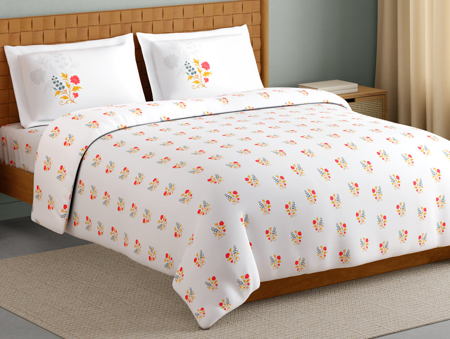 Innovations Hygro Cotton Large Bedsheet, 210 TC, Floral, White