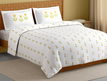 Innovations Hygro Cotton Large Bedsheet, 210 TC, Floral, White