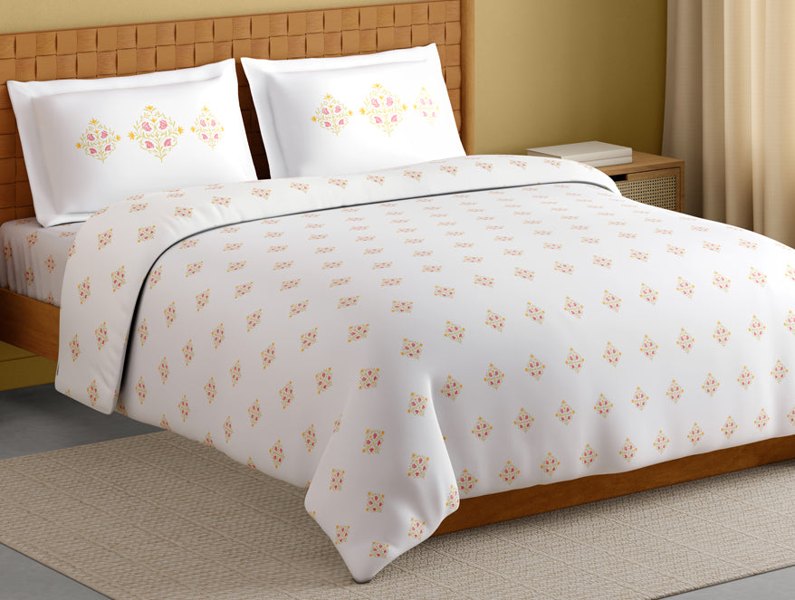 Innovations Hygro Cotton Large Bedsheet, 210 TC, Floral, White