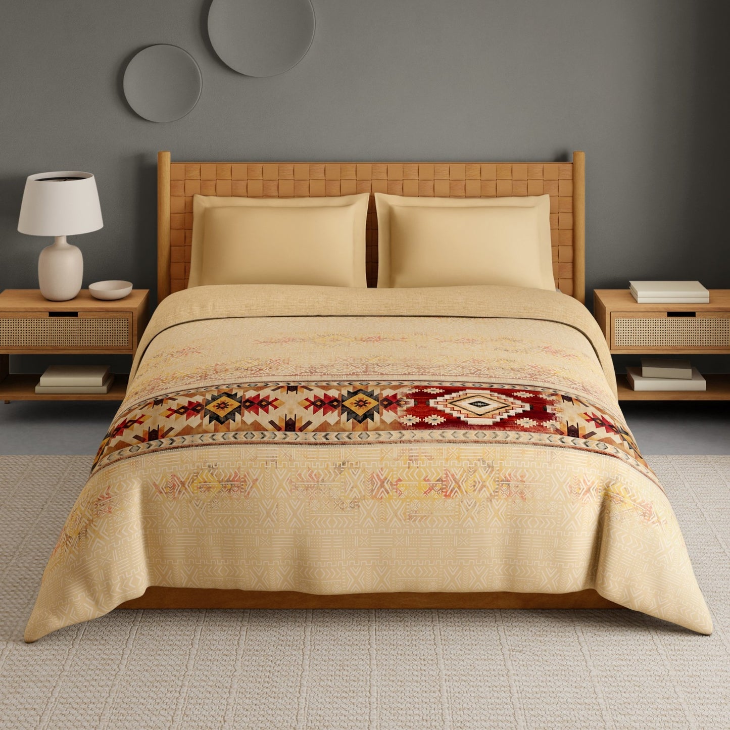 Innovations Hygro Cotton Double Quilt, 210 TC, Geometric, Light Brown