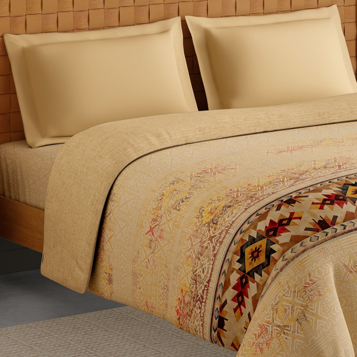 Innovations Hygro Cotton Double Quilt, 210 TC, Geometric, Light Brown