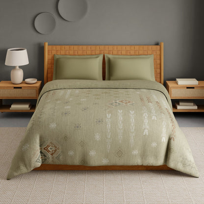 Innovations Hygro Cotton Double Quilt, 210 TC, Geometric, Green