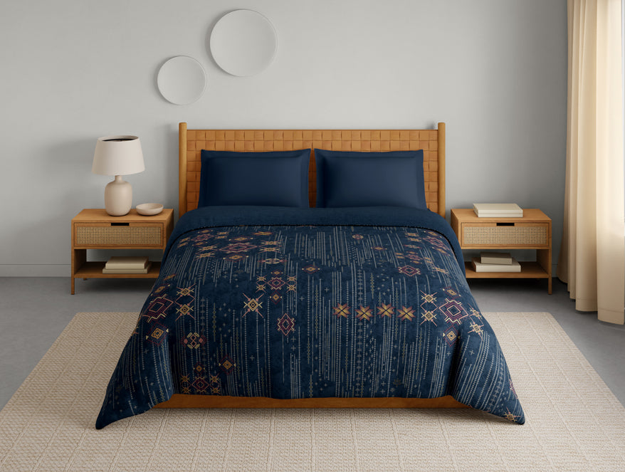 Innovations Hygro Cotton Double Quilt, 210 TC, Geometric, Dark Blue
