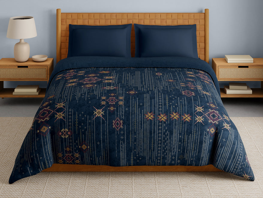 Innovations Hygro Cotton Double Quilt, 210 TC, Geometric, Dark Blue