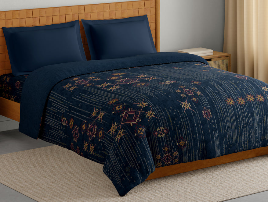 Innovations Hygro Cotton Double Quilt, 210 TC, Geometric, Dark Blue