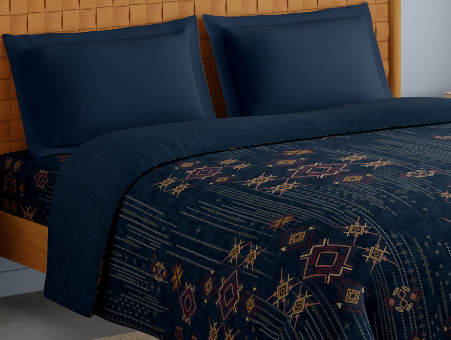 Innovations Hygro Cotton Double Quilt, 210 TC, Geometric, Dark Blue