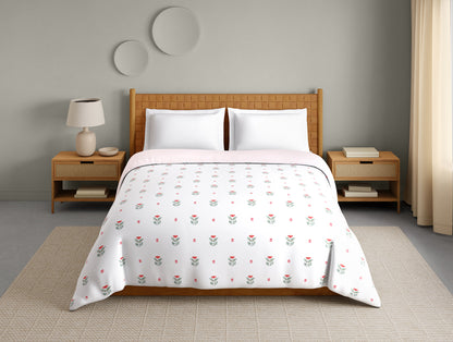 Innovations Hygro Cotton Double Quilt, 210 TC, Floral, White