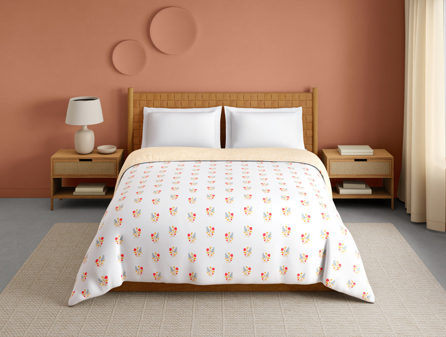 Innovations Hygro Cotton Double Quilt, 210 TC, Floral, White