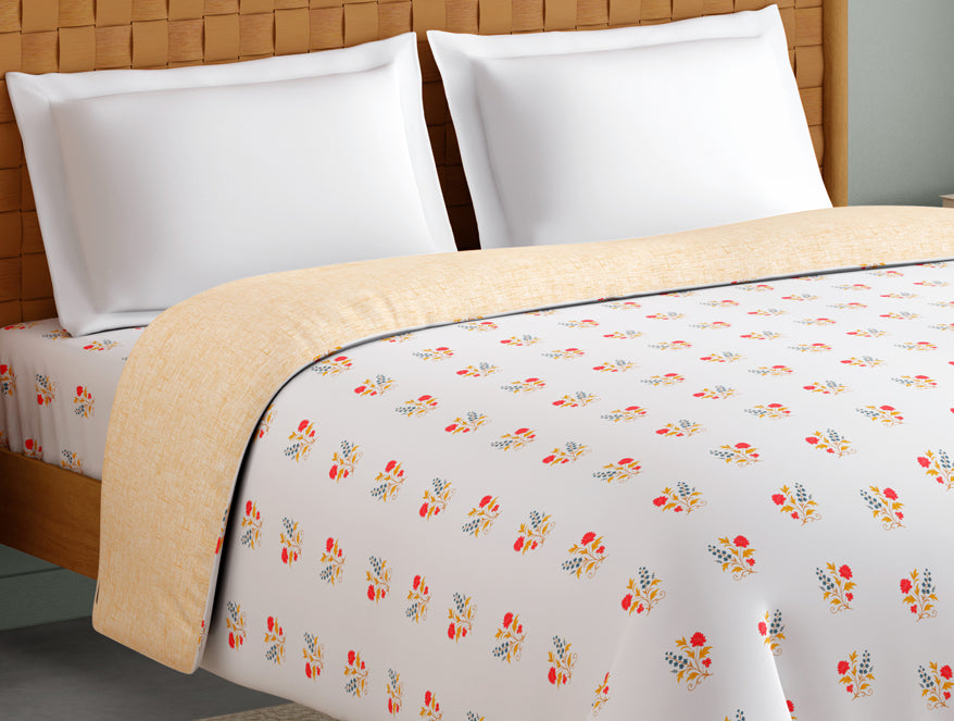 Innovations Hygro Cotton Double Quilt, 210 TC, Floral, White