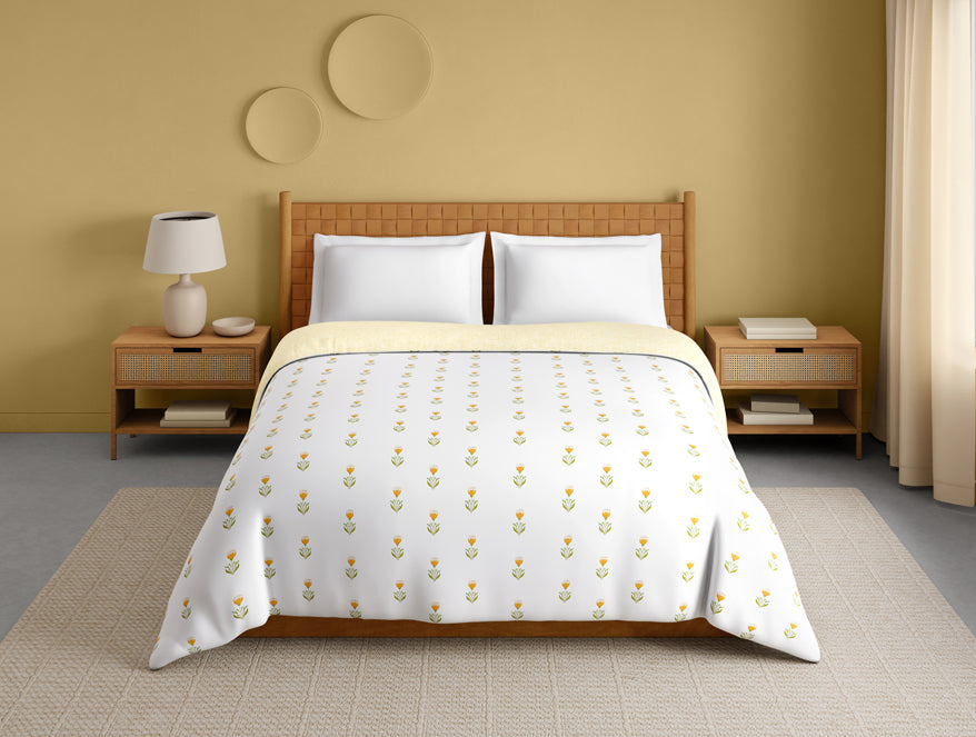 Innovations Hygro Cotton Double Quilt, 210 TC, Floral, White