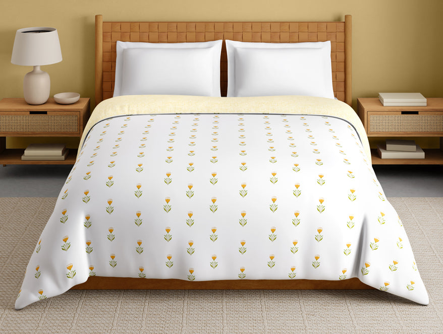 Innovations Hygro Cotton Double Quilt, 210 TC, Floral, White