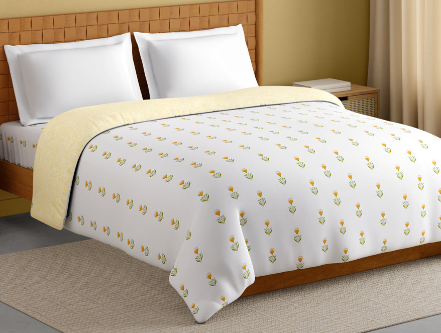 Innovations Hygro Cotton Double Quilt, 210 TC, Floral, White