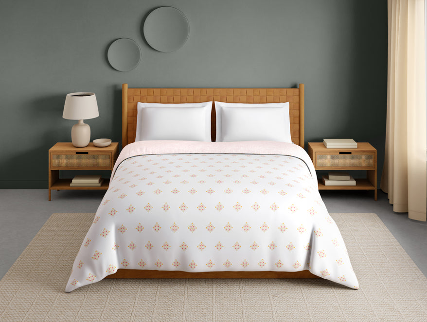 Innovations Hygro Cotton Double Quilt, 210 TC, Floral, White