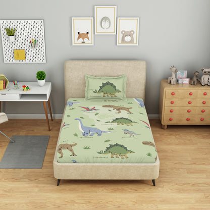 Kids 100% Cotton Bedsheets Single, 132 TC, Character, Light Green