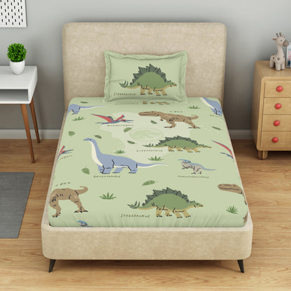Kids 100% Cotton Bedsheets Single, 132 TC, Character, Light Green