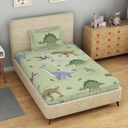 Kids 100% Cotton Bedsheets Single, 132 TC, Character, Light Green
