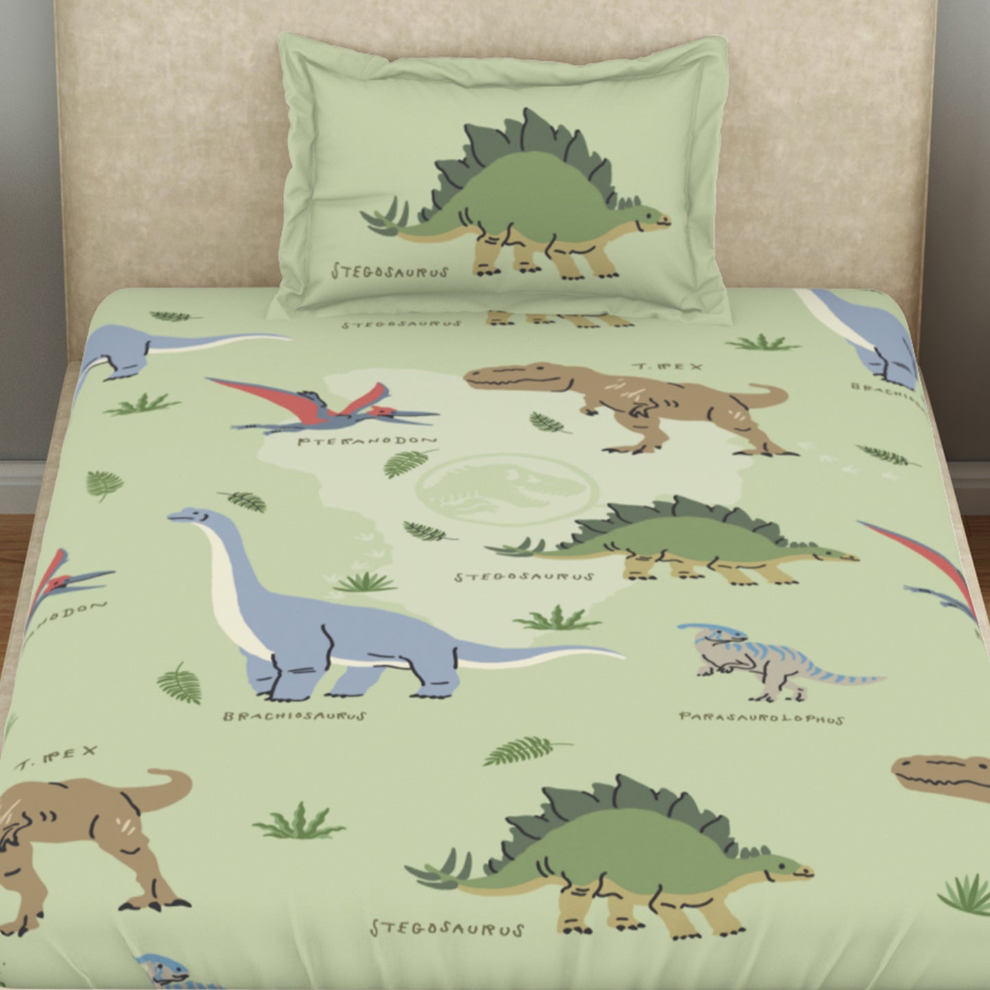 Kids 100% Cotton Bedsheets Single, 132 TC, Character, Light Green