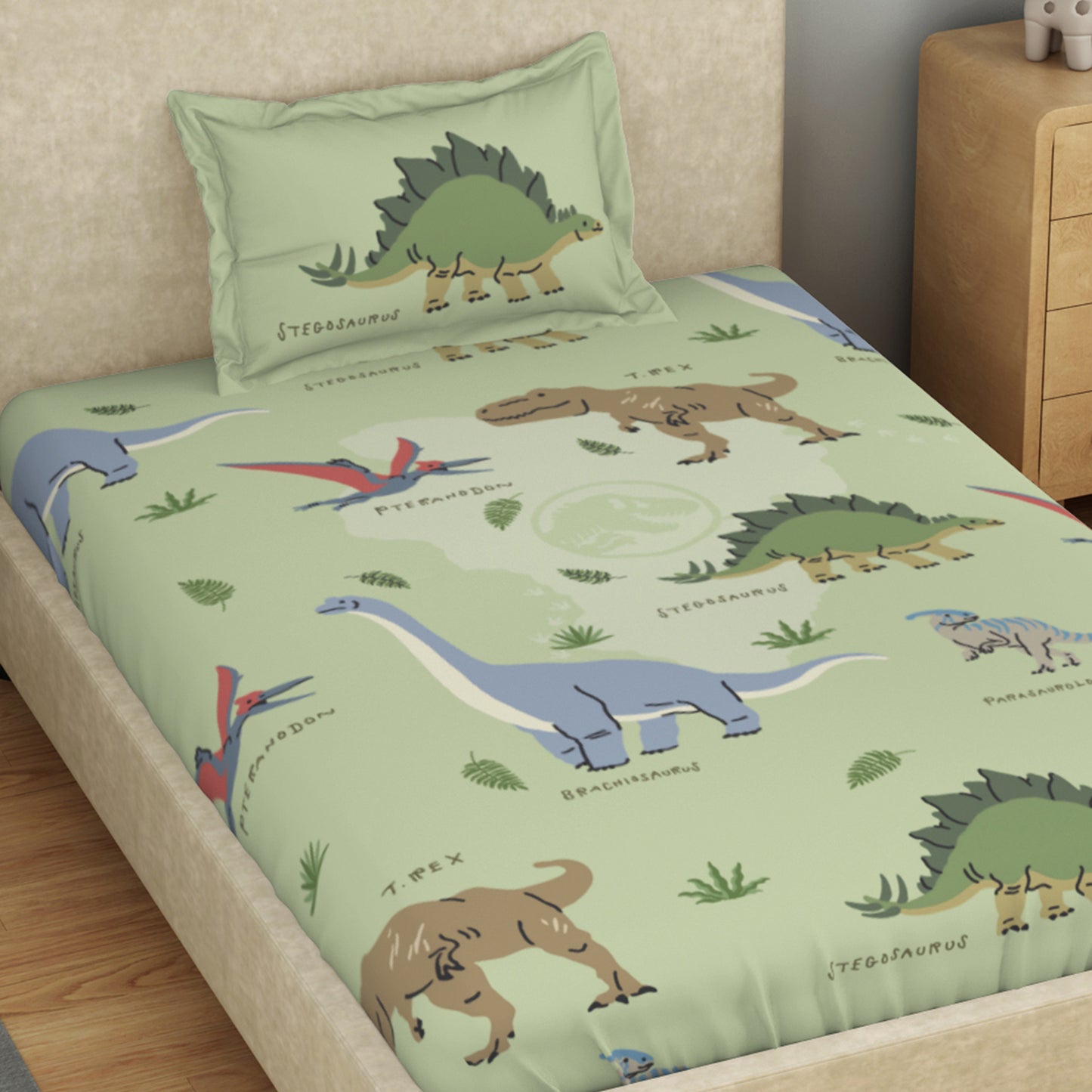 Kids 100% Cotton Bedsheets Single, 132 TC, Character, Light Green