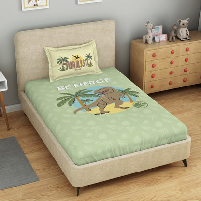 Kids 100% Cotton Bedsheets Single, 132 TC, Character, Light Green