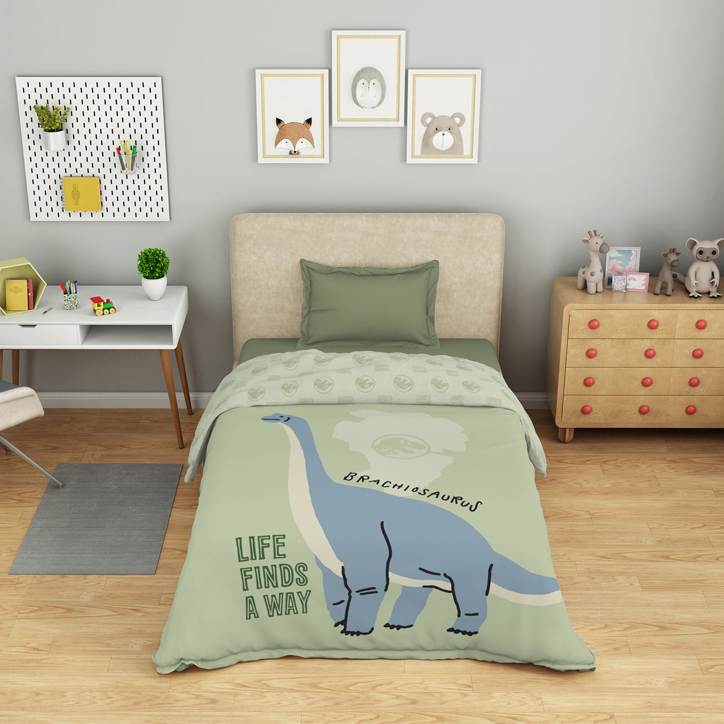 Kids 100% Cotton Single Quilt, 132 TC, Character, Light Green