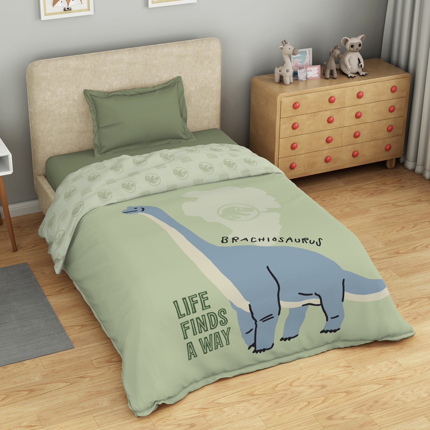 Kids 100% Cotton Single Quilt, 132 TC, Character, Light Green
