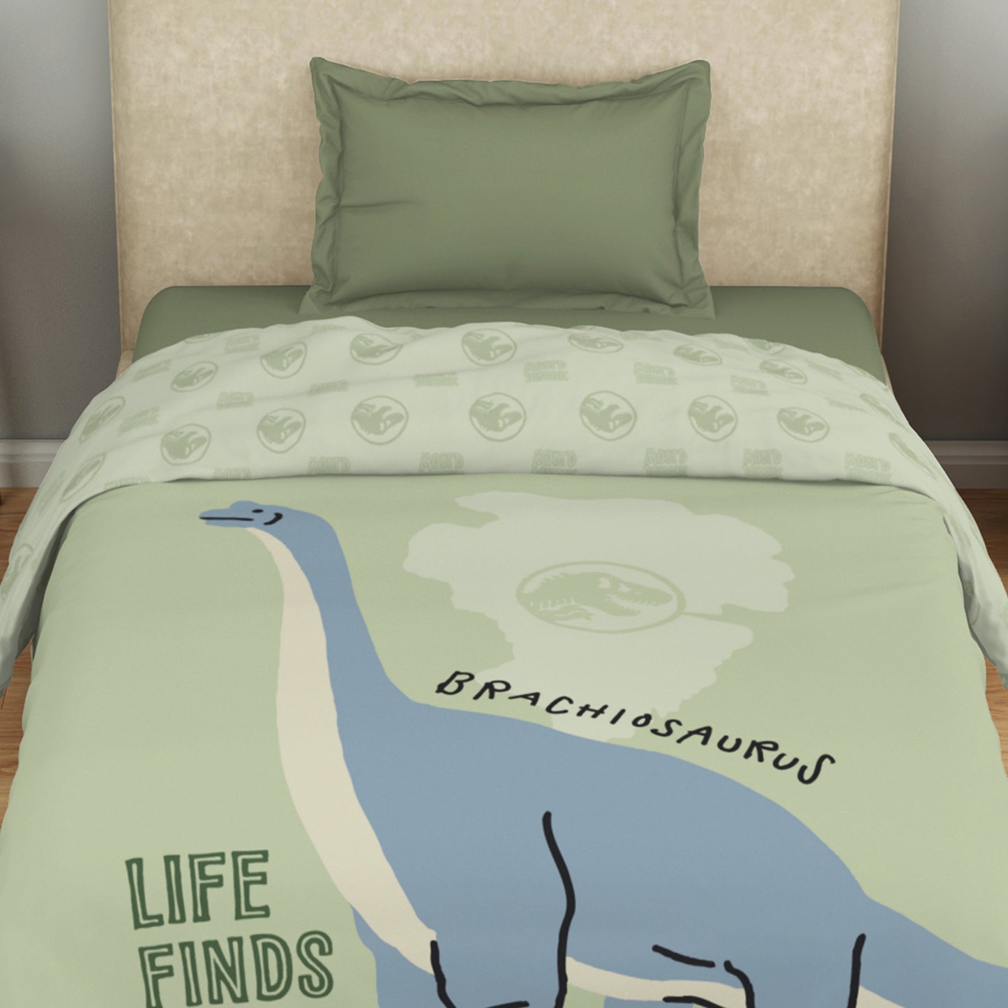Kids 100% Cotton Single Quilt, 132 TC, Character, Light Green