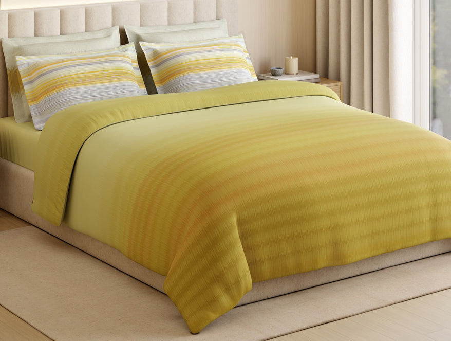 Luxury Loom Impressions 100% Egyptian Cotton Large Bedsheet, 350 TC, Geometric, Light Yellow