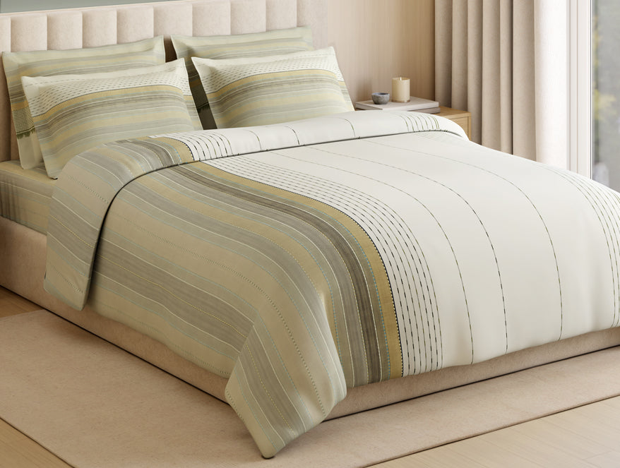 Luxury Loom Impressions 100% Egyptian Cotton Large Bedsheet, 350 TC, Geometric, Cream