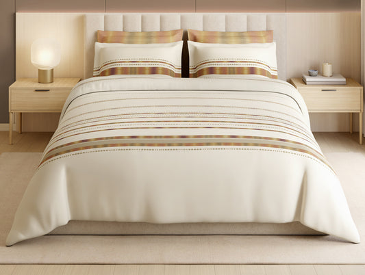 Luxury Loom Impressions 100% Egyptian Cotton Large Bedsheet, 350 TC, Geometric, Beige