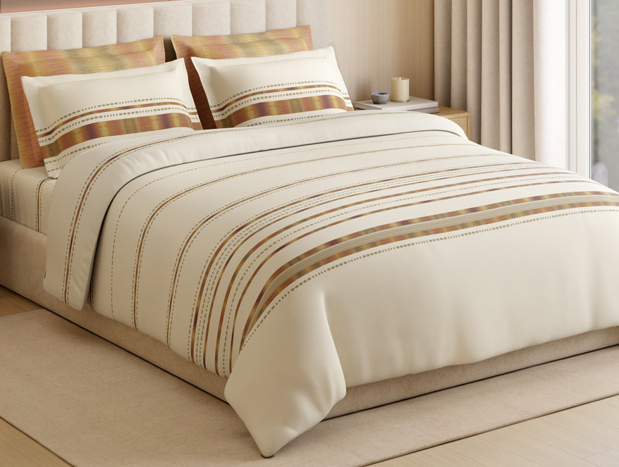 Luxury Loom Impressions 100% Egyptian Cotton Large Bedsheet, 350 TC, Geometric, Beige