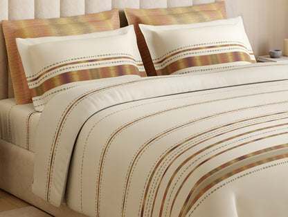 Luxury Loom Impressions 100% Egyptian Cotton Large Bedsheet, 350 TC, Geometric, Beige