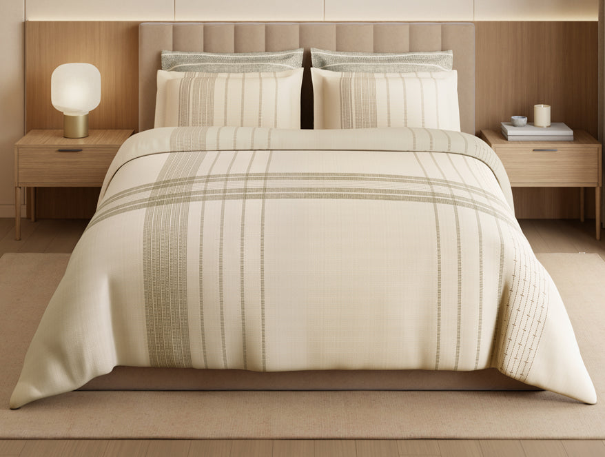 Luxury Loom Impressions 100% Egyptian Cotton Large Bedsheet, 350 TC, Geometric, Cream